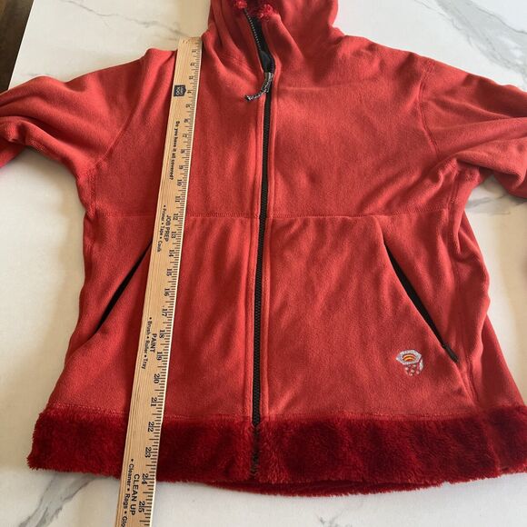 Mountain Hardwear Orange Faux Fur Fleece Jacket Hooded Full Zip Womens Size M - Picture 6 of 16